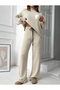 Women's Knitwear Set with Button Detail on the Sleeve and Slit on the Sweater - 3