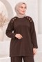 Women's Shoulder Copper Button Detailed Crew Neck Oysho Fabric Wide Leg Tunic Trousers Hijab Double Set - 2