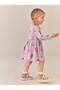Girl's Floral Printed Combed Cotton Long Sleeve Dress Lilac - 4