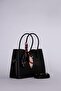 Black leather hand and shoulder bag with scarf detail - 2