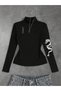 Long Sleeve Japan Far East Graphic Printed Turtleneck Blouse Body