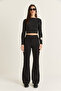 Women's Black High Waist Spanish Leg Fabric Pants 8062 60286548 - 2