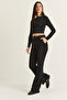 Women's Black High Waist Thick Belted Spanish Trotting Fabric Trousers 20344 60286549 - 5