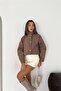 Women's Mink Stand-Up Collar Snap-Fastened Suede Look Bomber Jacket Nbk010 - 2