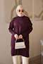 Plum Sleeve Collar Detailed Mercerized Knitwear Tunic - 4