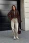 Women's Brown Zr Model Silver Buttoned Cashmere Fabric Jacket Nbemp3125