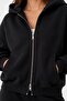Women's Oversized Tracksuit Set Zip Black – Zippered, Hooded , Wide Leg, 3 Thread Fleece-Lined Fleece - 4