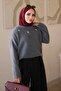 Smoked Crew Neck Stoned Angora Soft Knit Sweater - 4