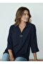 Three-Quarter Sleeve Crepe Blouse with Brooch Accessory - 3