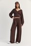 Women's Bitter Coffee V-Neck Waist Corseted Crop Blouse Waist Pleated Palazzo Trousers Modal Suit 0480 60286539 - 2