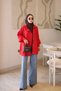 Red Zippered Jacket with Snap Fasteners and Decorations - 3