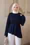 Navy Blue Asymmetrical Cut Tunic with Tie at the Waist - 4
