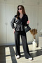 Zippered Waist Drawstring Modal Black Pants Cardigan Set - 7