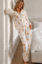 Women's Shirt Collar Buttoned White Pajama Set