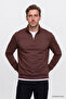 Men's Cinnamon Standard Fit Regular Cut Fleece Lined Bato Collar Cotton Sweatshirt