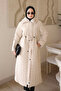 Stone Waist Tied Collar Fur Quilted Long Coat - 4