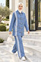 Women's Striped Detailed Buttoned Pocketed Light Blue Denim Two-Piece Set - 4