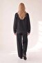 Stitched detail denim jacket and pants two-piece set - black - 5