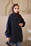 Navy Blue Zippered and Snap Decorated Jacket Trench - 4