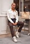 Brown Pocketed Belted Elastic Waist Straight Leg Casual Lycra Woven Trousers 100 60 - 6