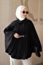 Black Oversize Patterned Belted Cashmere Poncho