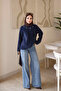 Navy Blue Crew Neck Stoned Angora Soft Knit Sweater - 3