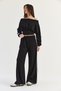 Women's Black Boat Neck Stripe Detailed Blouse Palazzo Trousers Modal Suit 36053 60286541 - 4