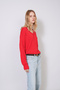 V-Neck Basic Thin Knitted Blouse Red