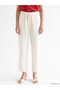 Vizyon New Season Ecru Elastic Waist Linen Blend Women's Trousers - 2
