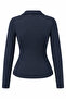 2246 Women's Polo Collar Buttoned Long Sleeve Slim Fit Blouse Navy Blue - 3