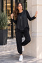 Stylish Vest Set-Women's Crew Neck Long Sleeve Two Yarn Viscose Fabric Three-Piece Set with Leather Vest - 3