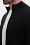 Striped Slim Fit Cashmere Zippered Side Pockets Stand Collar Men's Knitwear Cardigan Black - 11250.26K - 2