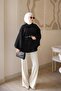 Black Oversize Patterned Belted Cashmere Poncho - 3