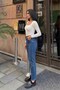 Women's Full Lycra Mom Jean Trousers with Belt - Dark Blue - 2