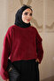 Burgundy Crew Neck Stoned Angora Soft Knit Sweater - 4