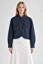 Hakim Collar Asymmetric Denim Jacket Navy Blue - 3