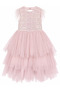 Girl's Sequined, Shoulder Feather Detailed, Layered Tulle, Bow, Crown Accessory Evening Dress 10-14 Years Old - 5