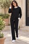 Women's Long Sleeve Crew Neck Viscose Two-Thread Blouse Stripe Detailed Wide Leg Pants Two-Piece Set - 5