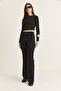 Women's Black High Waist Spanish Leg Fabric Pants 8062 60286548 - 4