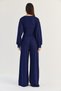 Women's Navy Blue V-Neck Waist Corset Crop Blouse Waist Pleated Palazzo Trousers Modal Set 0480 60286539 - 8