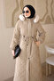 Beige Zippered Hooded Quilted Long Nova Coat - 3
