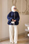 Navy Blue Sleeveless Lace Detailed Jacket with Drawstring Waist - 3
