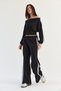 Women's Black Boat Neck Stripe Detailed Blouse Palazzo Trousers Modal Suit 36053 60286541 - 3