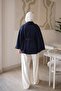 Navy Blue Oversize Patterned Belted Cashmere Poncho - 5