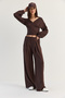 Women's Bitter Coffee V-Neck Waist Corseted Crop Blouse Waist Pleated Palazzo Trousers Modal Suit 0480 60286539 - 5