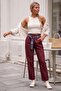 Burgundy Pocketed Belted Elastic Waist Straight Leg Casual Lycra Woven Trousers 100 60