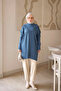 Indigo Mercerized Knitwear Tunic with Sleeve Collar Detail - 2