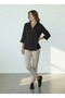 Three-Quarter Sleeve Crepe Blouse with Brooch Accessory