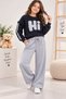 Girl's Tracksuit Set 100% Cotton 3 Yarns Without Pile Black Gray Printed Sweatshirt Wide Leg