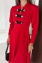 Women's Red Button Detailed Long Sleeve A-Line Midi Dress Nbk5022 - 3